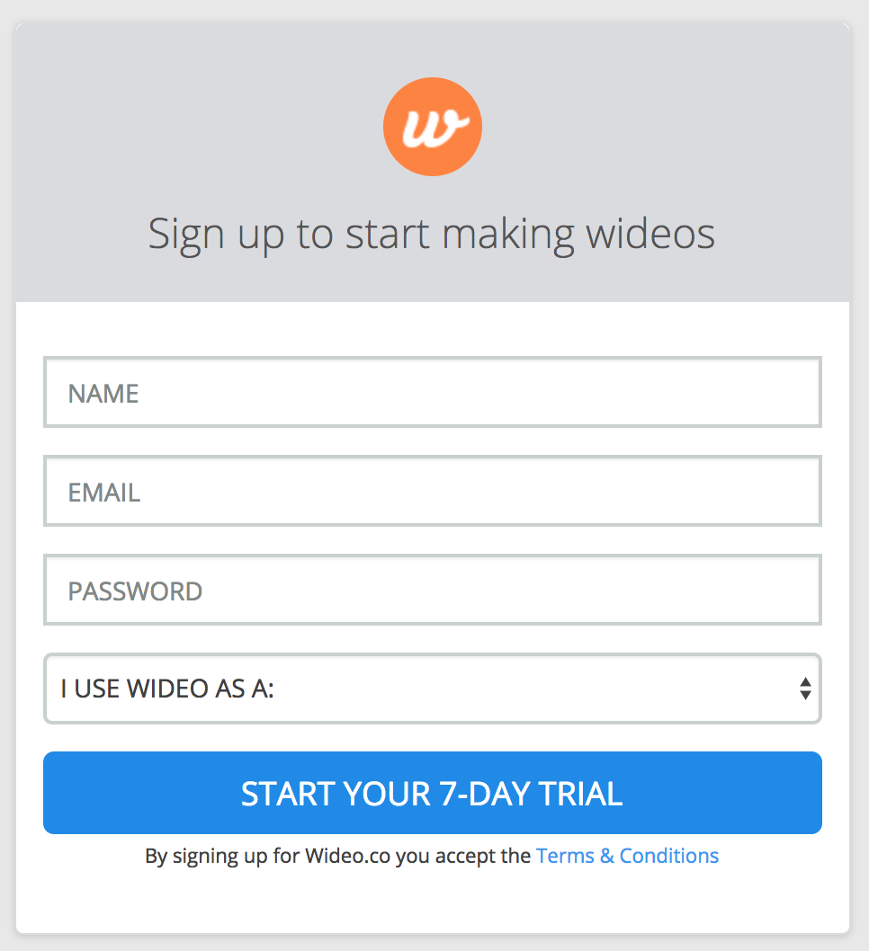 Sign up in Wideo to start making videos