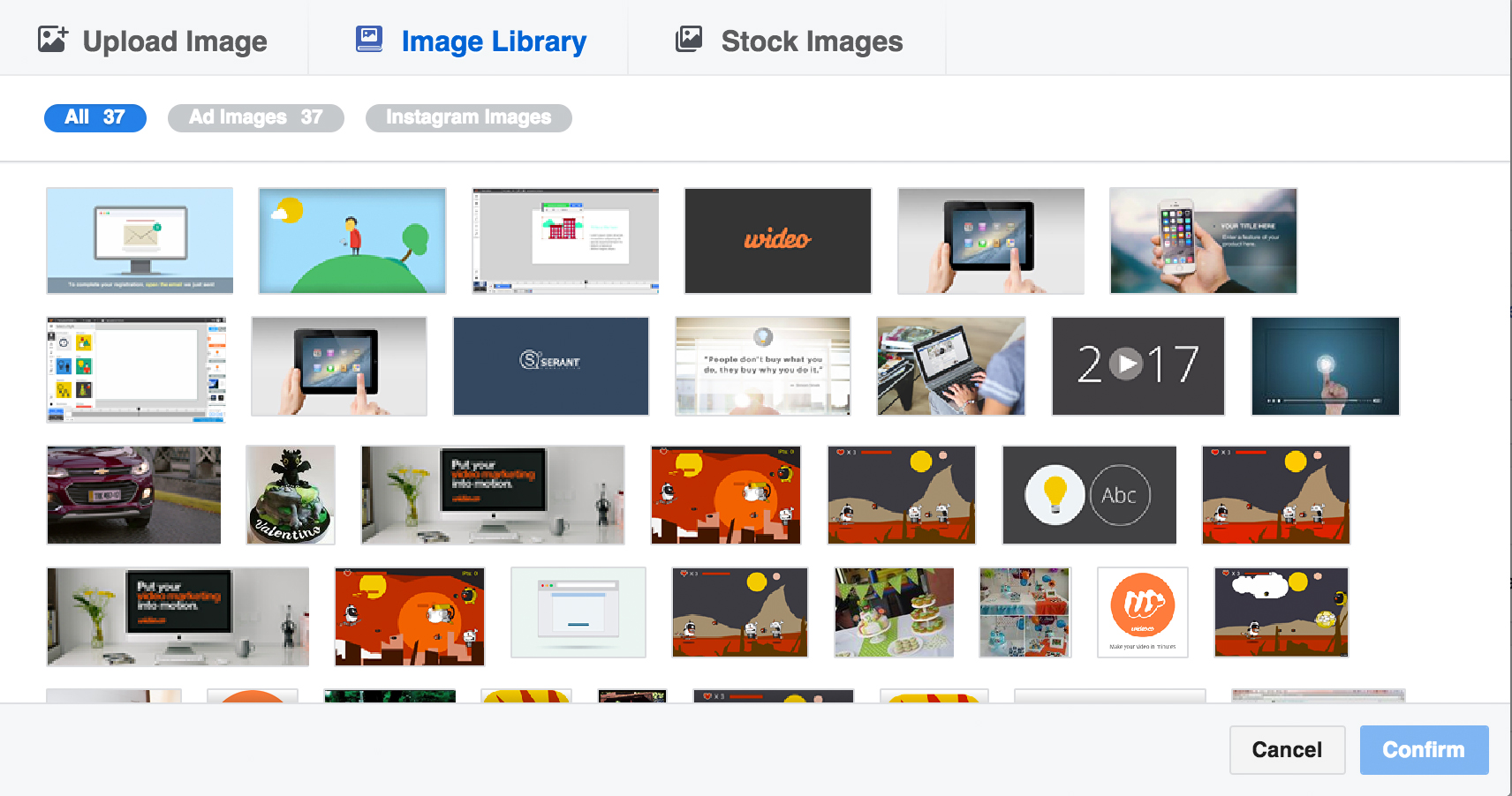 select an image from your library or upload a new one