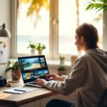 Woman planning travel content with laptop – how video is reshaping travel marketing.