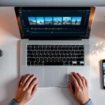 Editing video on laptop with marketing tools – essential video marketing tips for 2025.